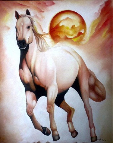 Painting titled "galop-au-soleil-cou…" by Lenda Bavedila, Original Artwork
