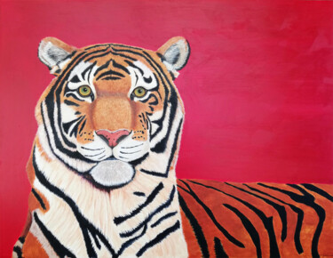 Painting titled "Tiger - Serie Perfe…" by Lene Daugaard, Original Artwork, Acrylic Mounted on Wood Stretcher frame