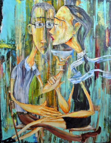 Malerei mit dem Titel "Romantic whisper" von Aleksei, Original-Kunstwerk, Öl Auf Keilrahmen aus Holz montiert