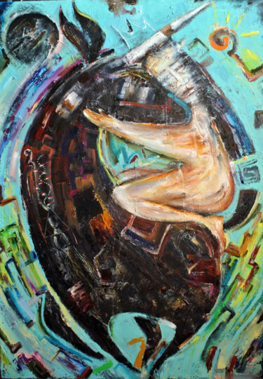 Картина под названием "Unicorn" - Алексей, Подлинное произведение искусства, Масло Установлен на Деревянная рама для носилок