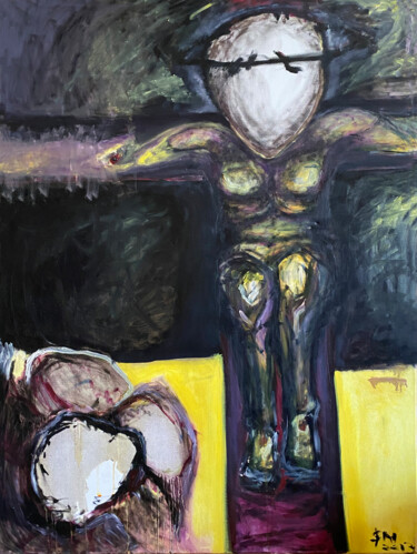 Painting titled "9werfк / Crucifix -…" by Leni Smoragdova, Original Artwork, Oil Mounted on Wood Stretcher frame