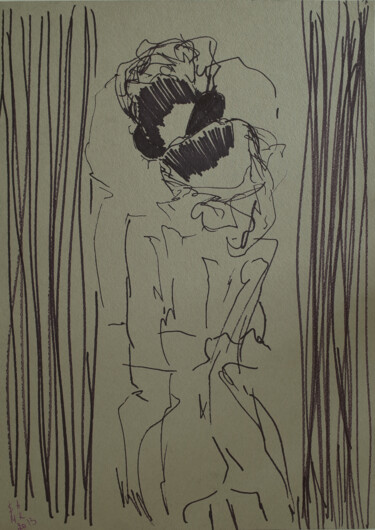 Desenho intitulada "2c98we / Lovers Dra…" por Leni Smoragdova, Obras de arte originais, Conté