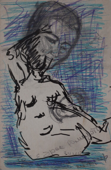 Drawing titled "t^%e / She began to…" by Leni Smoragdova, Original Artwork, Marker