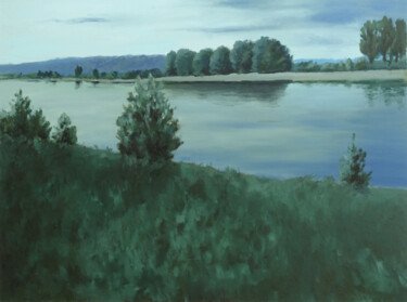 Painting titled "Am Rhein" by Leni Winkelmann, Original Artwork, Oil Mounted on Wood Stretcher frame