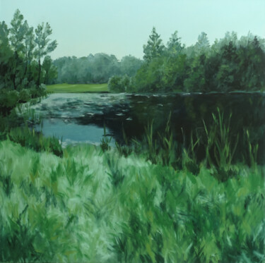 Malerei mit dem Titel "Am Teich 17" von Leni Winkelmann, Original-Kunstwerk, Öl Auf Keilrahmen aus Holz montiert