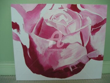 Painting titled "Pink Rose" by Lenka Graner, Original Artwork, Oil