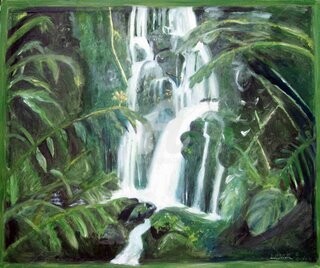 Painting titled "Tropical Waterfall" by Lenka Graner, Original Artwork, Oil