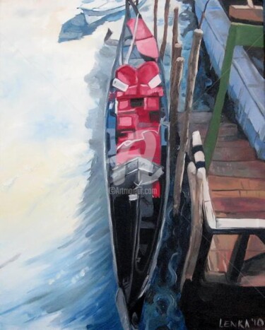 Painting titled "Small Red Gondola" by Lenka Graner, Original Artwork, Oil