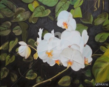 Painting titled "White Orchids" by Lenka Graner, Original Artwork, Oil