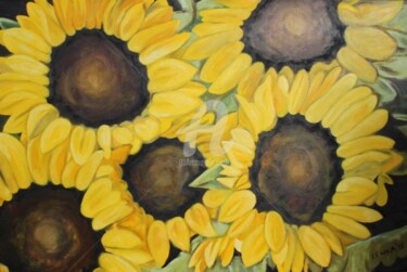 Painting titled "Sunflowers" by Lenka Graner, Original Artwork, Oil