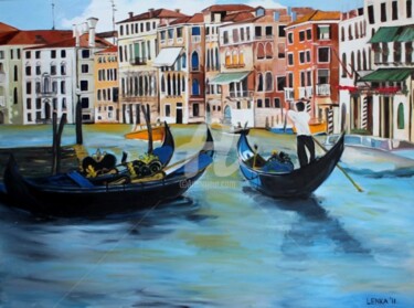 Malarstwo zatytułowany „Gondolas in a Venic…” autorstwa Lenka Graner, Oryginalna praca, Olej