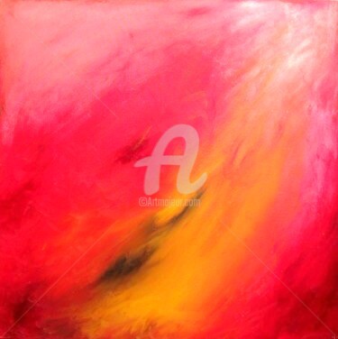 Painting titled "Red Hot Burning Fir…" by Lenka Graner, Original Artwork, Oil Mounted on Wood Stretcher frame
