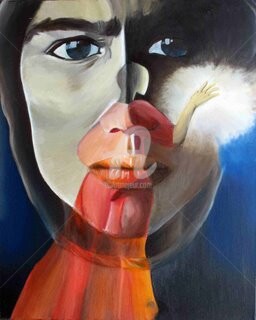 Peinture intitulée "Face with Figure" par Lenka Graner, Œuvre d'art originale, Huile Monté sur Châssis en bois