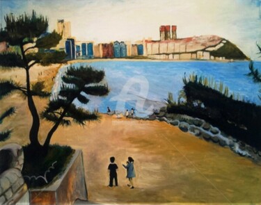 Painting titled "Haeundae Beach" by Lenka Graner, Original Artwork, Oil