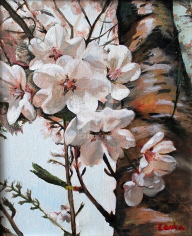 Painting titled "Korean Cherry Bloss…" by Lenka Graner, Original Artwork, Oil