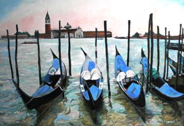 Painting titled "Blue Venetian Gondo…" by Lenka Graner, Original Artwork, Oil