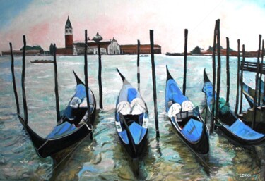 Pittura intitolato "Blue Venetian Gondo…" da Lenka Graner, Opera d'arte originale, Olio