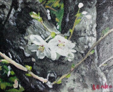 Painting titled "Two Cherry Blossoms" by Lenka Graner, Original Artwork, Oil