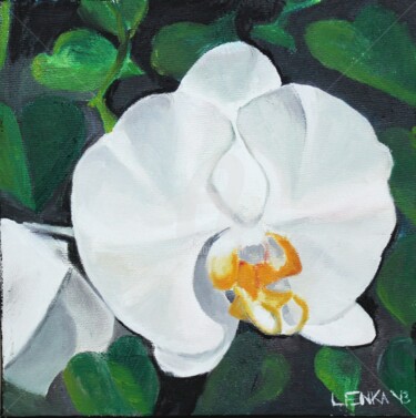 Painting titled "One White Orchid" by Lenka Graner, Original Artwork, Oil