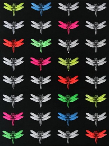 Pittura intitolato "32 dragonflies" da Lorenzo Noccioli, Opera d'arte originale, Olio