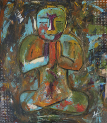 Painting titled "LITTLE EDEN BOUDHA" by Lénon B, Original Artwork, Acrylic Mounted on Wood Stretcher frame