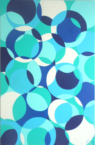 Картина под названием "Blue bubbles" - Lénon B, Подлинное произведение искусства, Акрил Установлен на Деревянная рама для но…