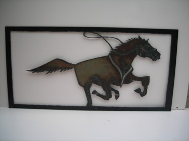 Sculpture titled "cheval au galop" by François Lenormand, Original Artwork, Metals