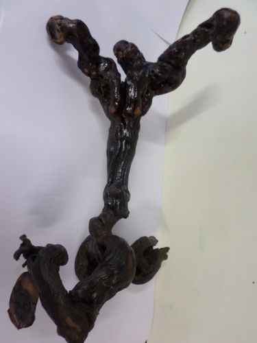 Sculpture titled "homme qui rit, homm…" by François Lenormand, Original Artwork, Wood