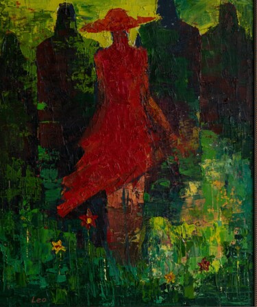 Peinture intitulée ""Red Autumn"" par Leo Adam (Leonid Shatsylo), Œuvre d'art originale, Huile