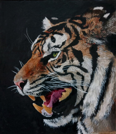 Painting titled "Head of Bengal Tige…" by Leo Budhi, Original Artwork, Acrylic