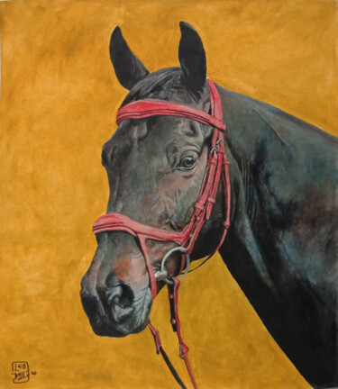 Schilderij getiteld "Head of Horse 3" door Leo Budhi, Origineel Kunstwerk, Olie