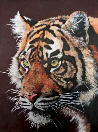 Malerei mit dem Titel "Sumatran Tiger" von Leo Budhi, Original-Kunstwerk, Acryl