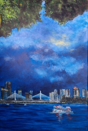 绘画 标题为“珠江夜景” 由Leo,Keihung Yip, 原创艺术品, 丙烯 安装在木质担架架上
