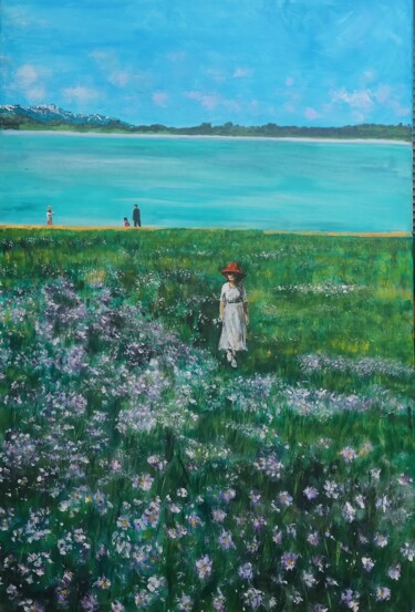 Painting titled "the flowers at Lake…" by Leo,Keihung Yip, Original Artwork, Acrylic