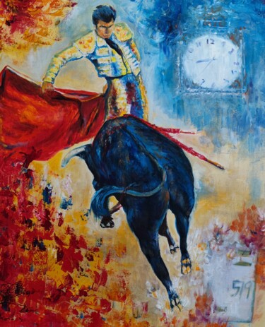 Pittura intitolato "The sky of Madrid" da Leo,Keihung Yip, Opera d'arte originale, Olio Montato su Telaio per barella in leg…