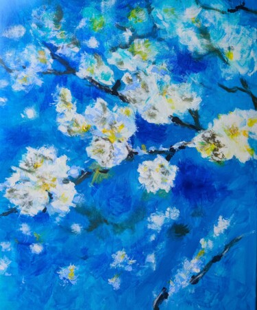 Schilderij getiteld "Plum Blossom Suite" door Leo,Keihung Yip, Origineel Kunstwerk, Acryl Gemonteerd op Frame voor houten br…