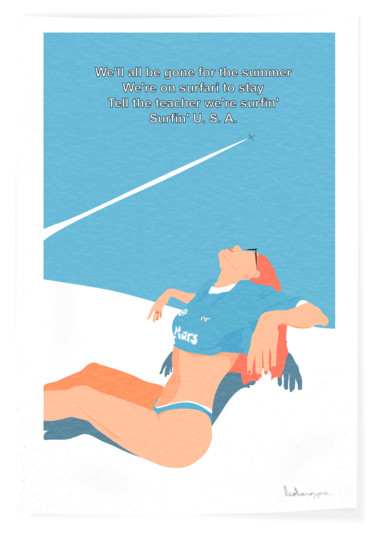 Collages intitulée "SURFIN' USA" par Leo Marty, Œuvre d'art originale, Crayon
