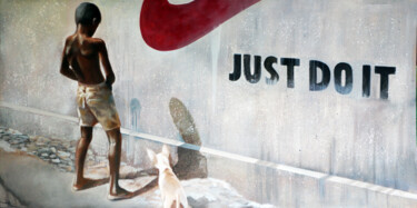 Painting titled "JUST DO IT" by Leo Montemanni, Original Artwork, Spray paint Mounted on Wood Stretcher frame