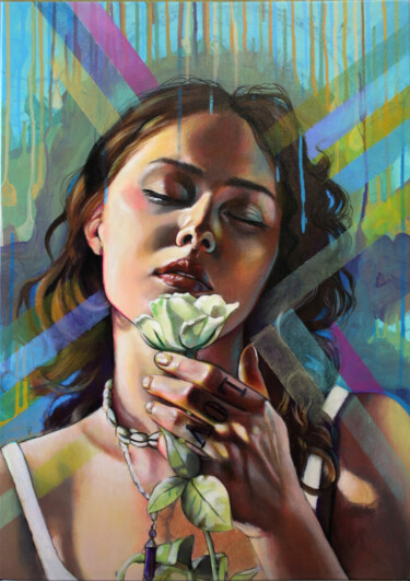 Картина под названием "flower power" - Leo Montemanni, Подлинное произведение искусства, Акрил Установлен на Деревянная рама…