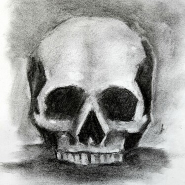 Dessin intitulée "Crâne" par Léo Riz, Œuvre d'art originale, Fusain