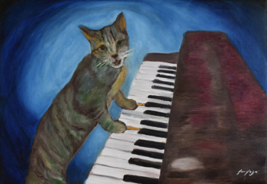 Painting titled "Bis Cat Jazz" by Leo Du Lac, Original Artwork, Oil