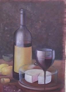 Pintura intitulada "vinho e queijo  leo…" por Leomariano Mariano, Obras de arte originais