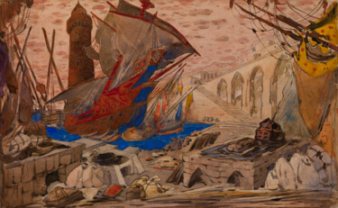 Malerei mit dem Titel "La Pisanella" von Léon Bakst, Original-Kunstwerk, Aquarell