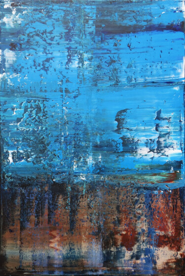 Painting titled "Blue Rust Abstract…" by Leon Grossmann, Original Artwork, Acrylic