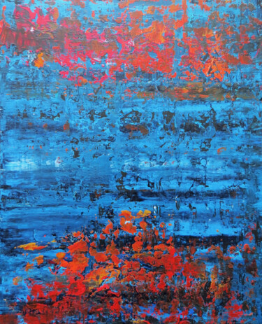 Картина под названием "Blue Red Abstract P…" - Leon Grossmann, Подлинное произведение искусства, Акрил