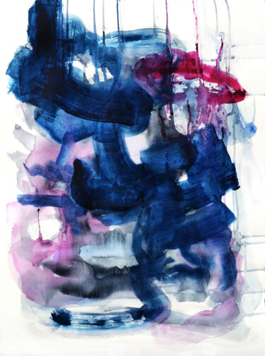 Malerei mit dem Titel "Blue White Abstract…" von Leon Grossmann, Original-Kunstwerk, Acryl