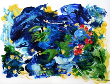 Ζωγραφική με τίτλο "Abstract Blue Green…" από Leon Grossmann, Αυθεντικά έργα τέχνης, Ακρυλικό