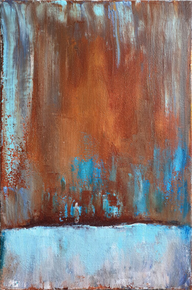 Painting titled "Brown Blue Abstract…" by Leon Grossmann, Original Artwork, Acrylic