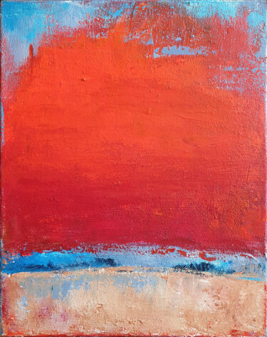 Pintura intitulada "Red Beige Abstract…" por Leon Grossmann, Obras de arte originais, Acrílico
