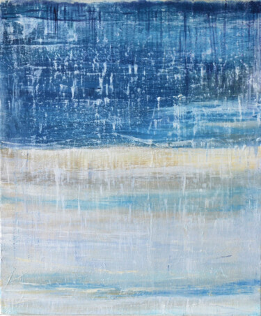 Schilderij getiteld "Blue Beige Abstract…" door Leon Grossmann, Origineel Kunstwerk, Acryl
